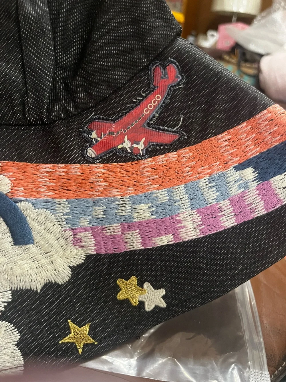 ChaneI Black Night Flight Embroidered Wide Brim Hat Rare HTF